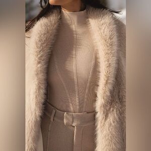 Tan faux fur trim sweater